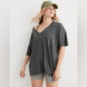 Aerie Oversized V-Neck Boyfriend T-Shirt Gray Small